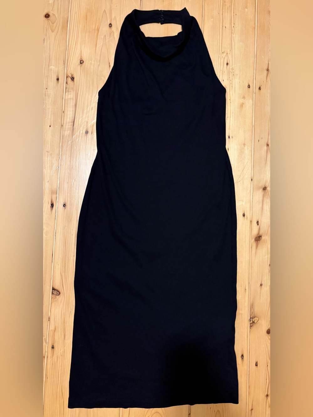 Zara Ribbed Black Halter Neck Maxi Dress